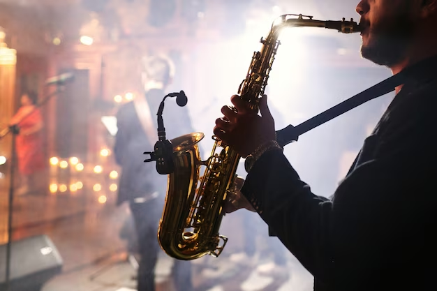 man plays on a saxophone