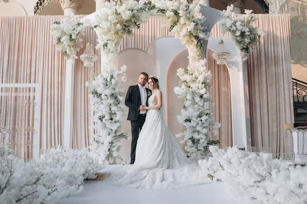 Bride and groom standing near the altar