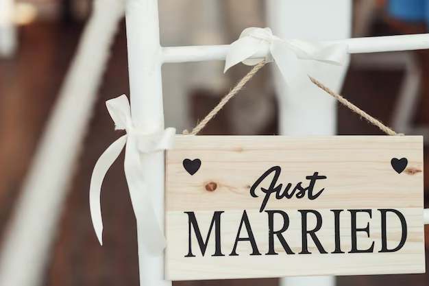 A sign that says just married